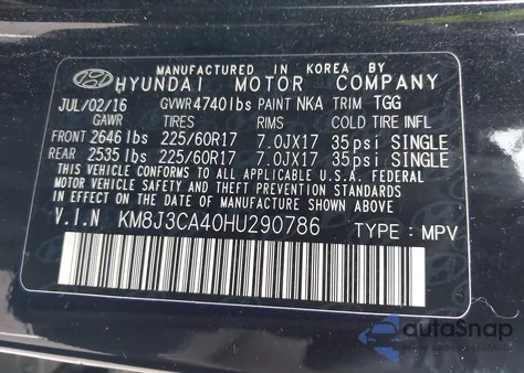 2017 Hyundai Tucson Se from USA, damaged, VIN KM8J3CA40HU290786